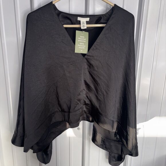 H&M Tops - H&M Lux Line Satin Feel 100% Recycled Polyester Black Asymmetrical Blouse XL NWT